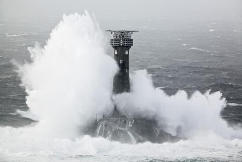 Longships Lighthouse in a storm